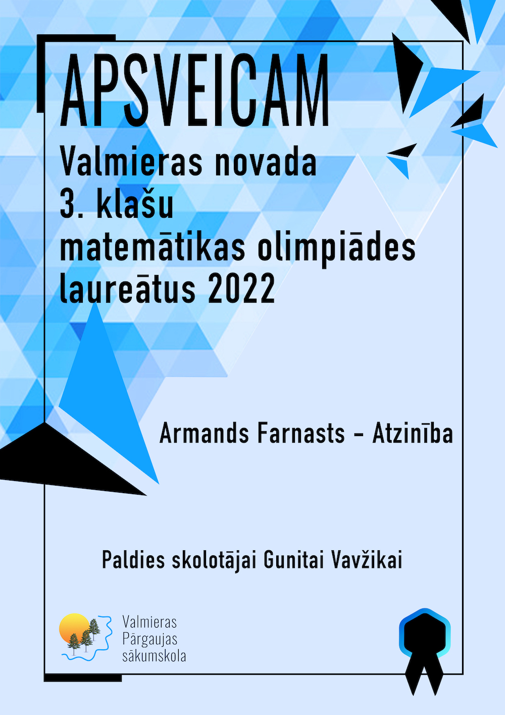 Novada 3. klašu matemātikas olimpiādes laureāti